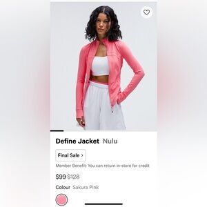 Lululemon define jacket size 6